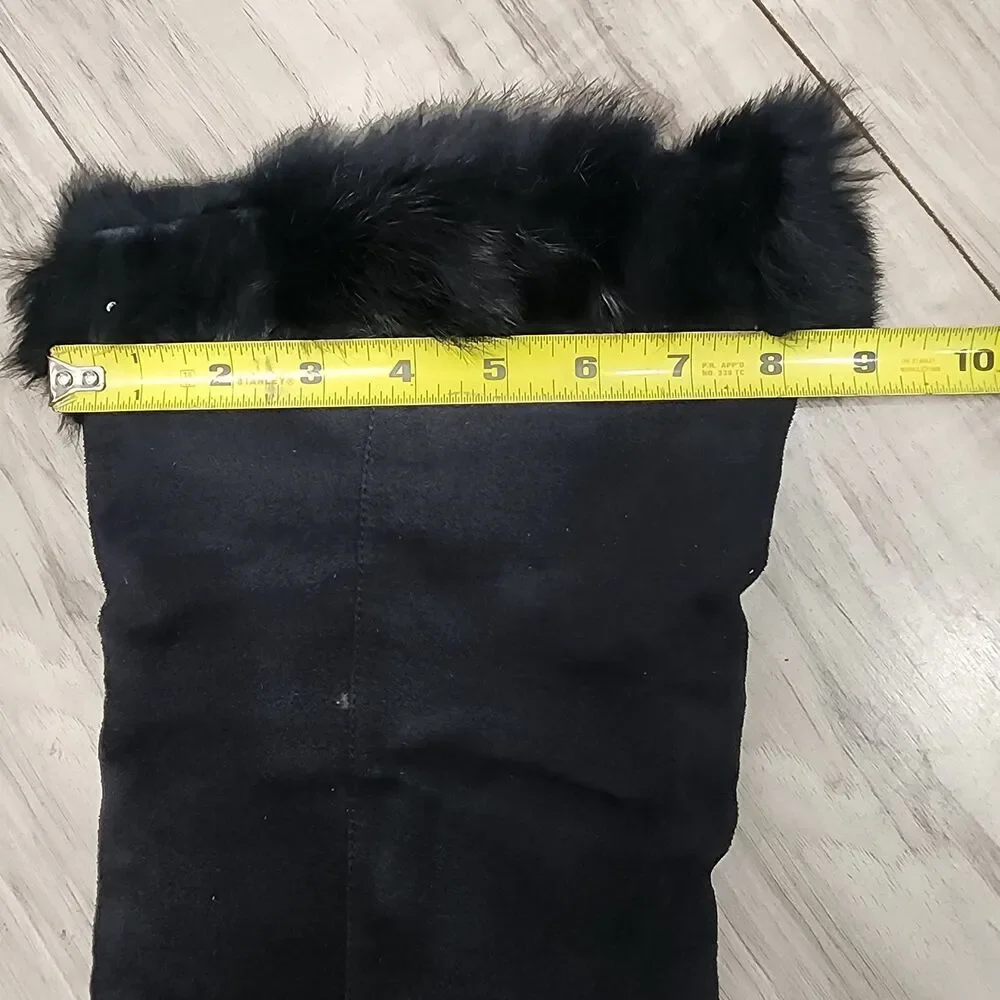 Women's Furry Trimmed Side Zipper Slim High Heel Suede Retro Over-Knee Boots 7.5